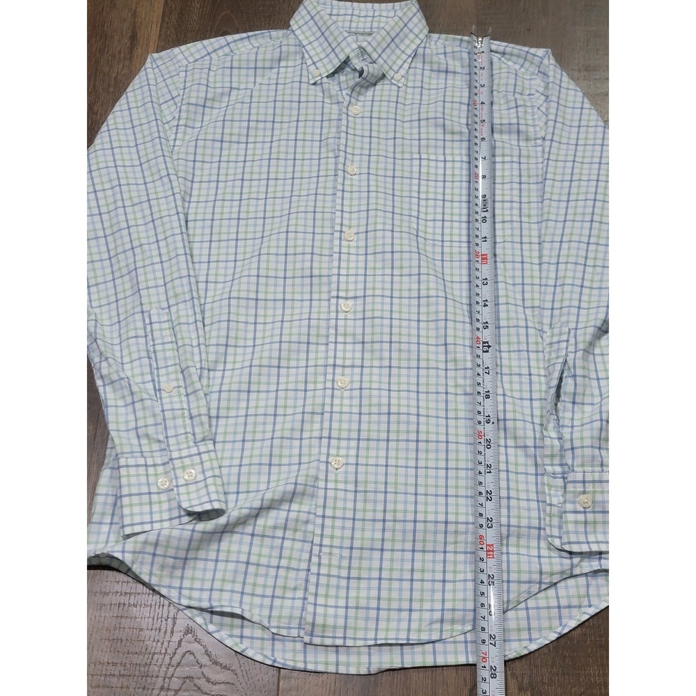 Peter Millar Mens Blue Green Tattersall Check Stretch Button Down Shirt‎ Small